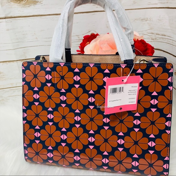 #bagsavenue FAST SHIPPING Kate spade Sam floral spade medium satchel NWT - Picture 7 of 11
